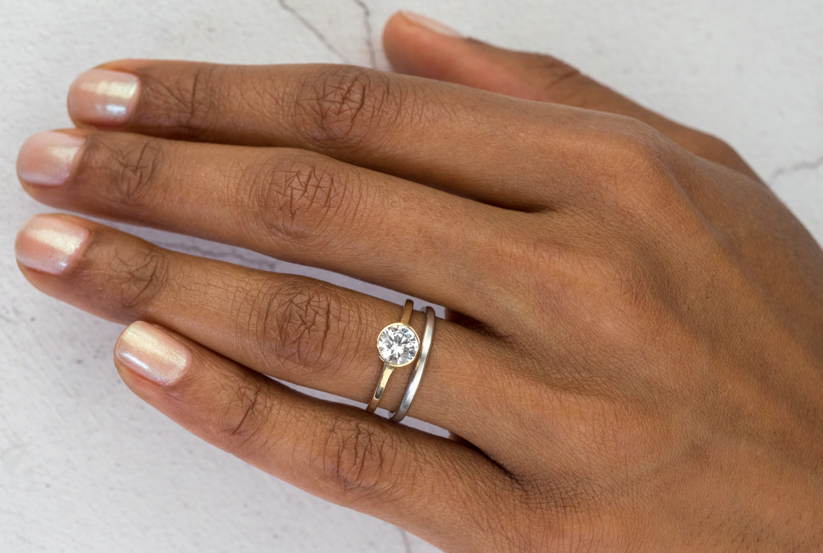 Allium Round Engagement Ring with Milla Thin Wedding B and