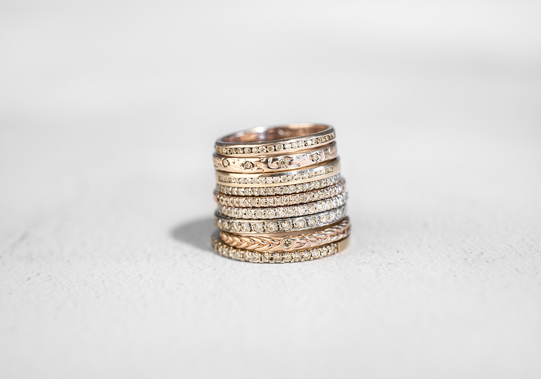 Stack of Bands with Champagne Diamonds.