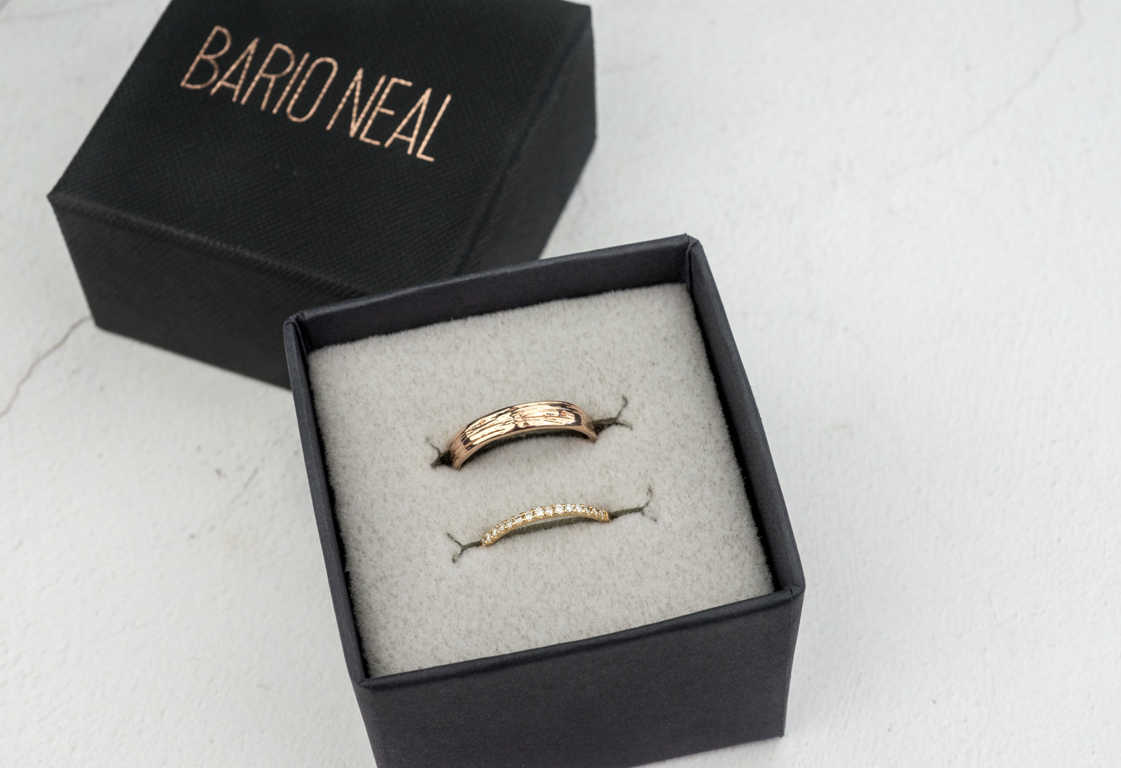 Quill Wedding B and  and Half Eternity Diamond Wedding B and in Bario Neal Box