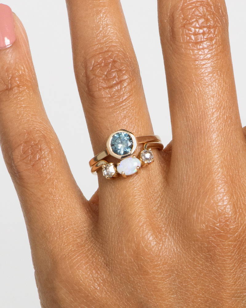 Allium Blue Green Sapphire Ring with Opal Hex Diamond Ring_WEB2