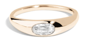 Crescent Diamond Oval Ring in 14kt Yellow Gold