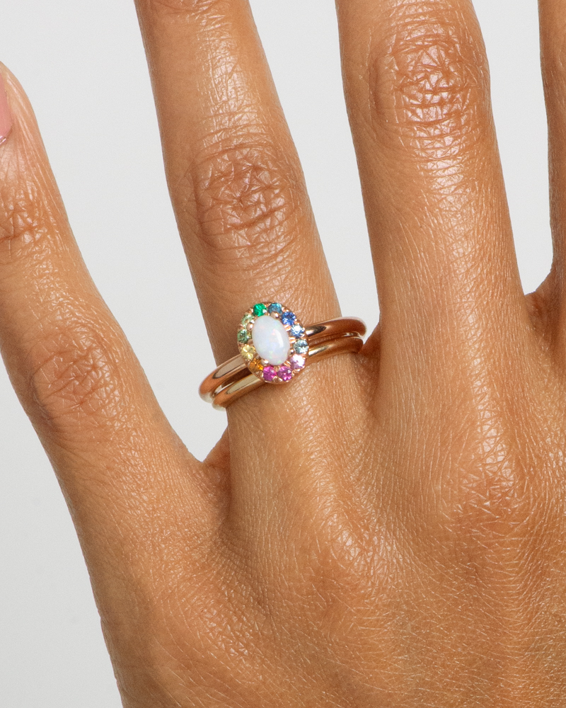 Dez Opal with Rainbow Halo Ring with Stackable Band_WEB2