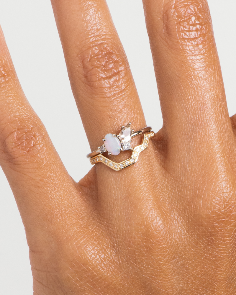 Eaves Cluster Opal with Morganite Ring with Linea Diamond Ring_WEB2