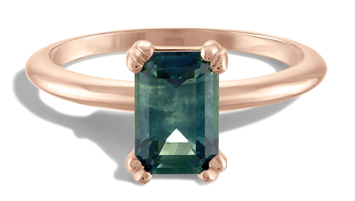 Greenish Blue Sapphire with Trillions Ring | Sapphire Three Stone Ring |  Sapphire Engagement Ring