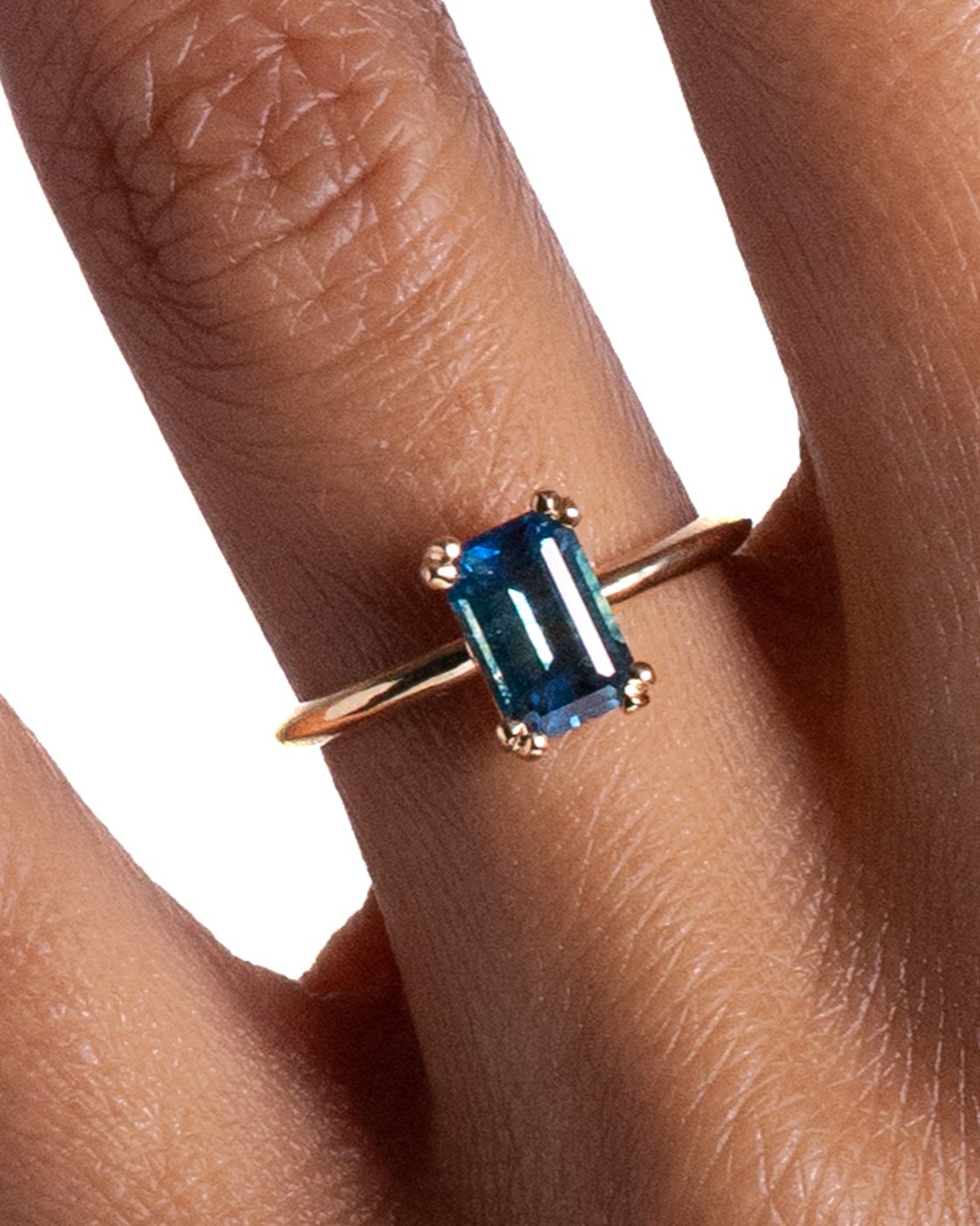Ray Blue Green Sapphire Emerald Cut Ring_14Y_On_Figure_WEB2