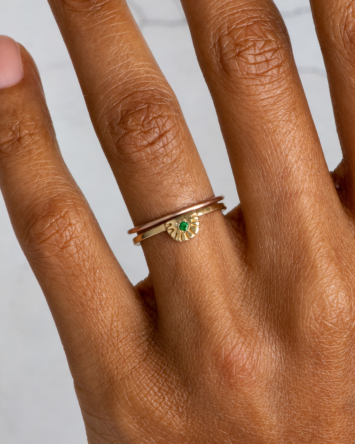 Ray Fringe Emerald Ring and Milla Round Ultra Thin Band_DSC4535_WEB2
