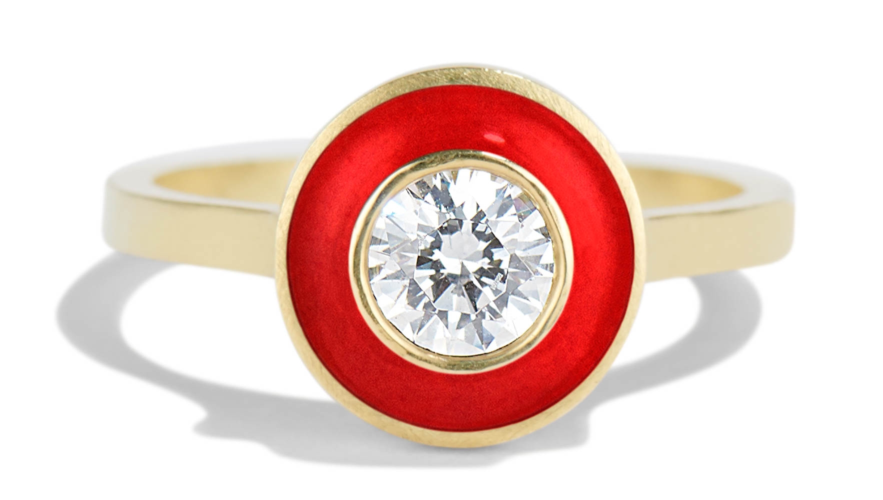 Heart Ruby Halo Engagement Ring In 14K Yellow Gold | Fascinating Diamonds