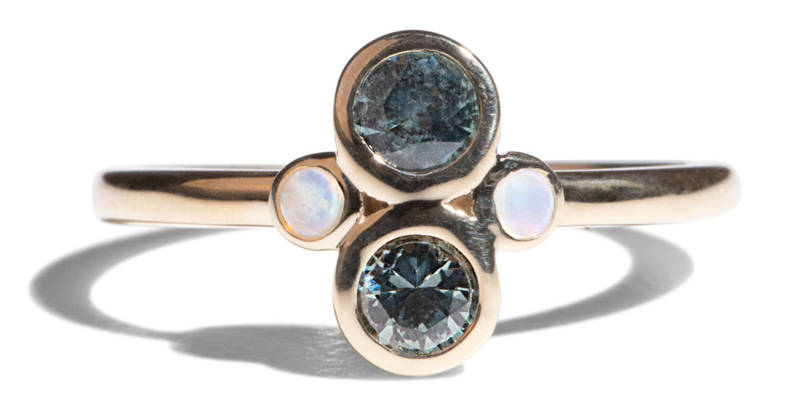 Teal Moissanite Three-Stone Ring - Aurelius Jewelry