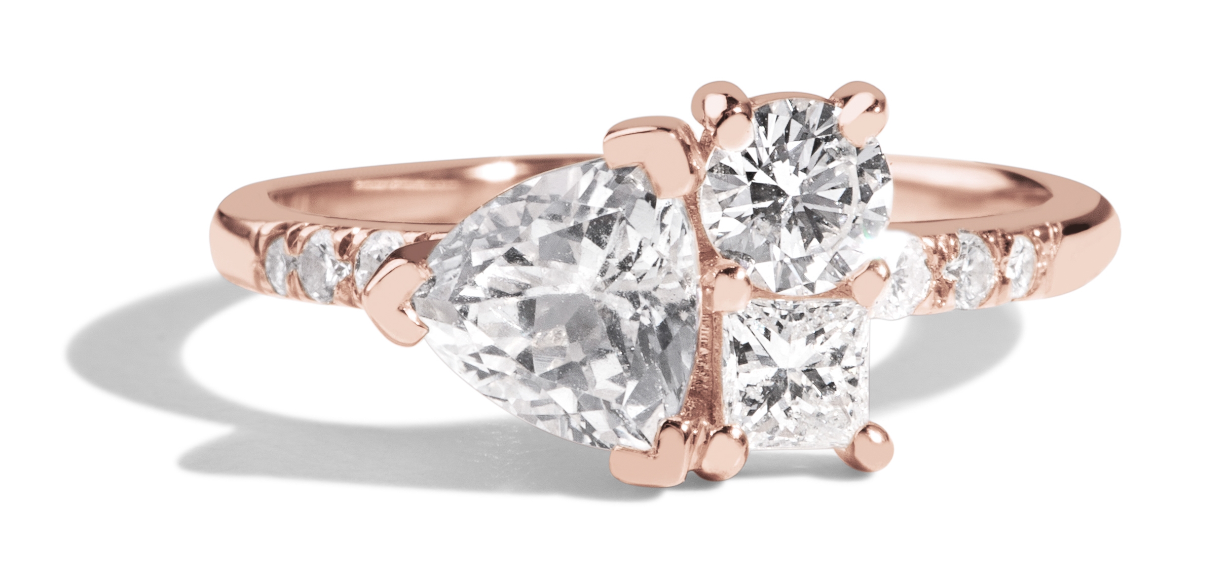 2.55ct Black Emerald Cut Diamond 3 Stone Trillion White Sapphire Engagement  Ring 14k White Gold / Front Jewelers
