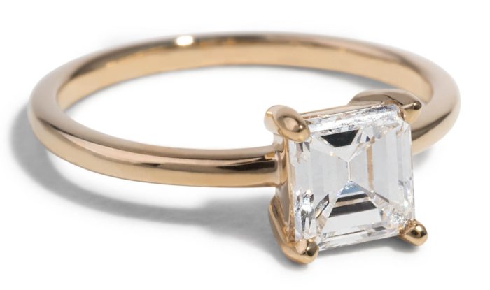 Custom Ascher Cut Diamond Solitaire Ring - Bario Neal