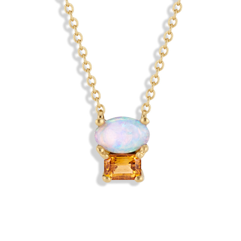 Tiny Australian Opal Necklace with Diamond Dot – Ananda Khalsa