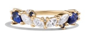 Custom Diamond and Blue Sapphire Curved Band in 18kt Yellow Gold