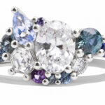 Custom Diamond and Sapphire Cluster Ring in 14kt White Gold