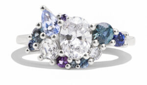 Custom Diamond and Sapphire Cluster Ring in 14kt White Gold
