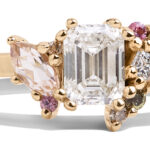 Custom Emerald Cut Diamond and Pink Sapphire Cluster Ring