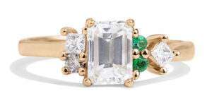 Custom Diamond and Emerald Cluster Ring in 14kt Yellow Gold