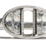 Custom Half Moon White Sapphire Dyad Ring in 14kt White Gold