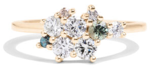 Custom Diamond and Blue Green Sapphire Cluster Ring
