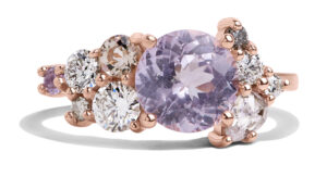 Custom Purple Sapphire and Diamond Cluster Ring in 14kt Rose Gold