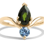 Custom Tourmaline and Sky Blue Sapphire Vertical Ring in 14kt Yellow Gold