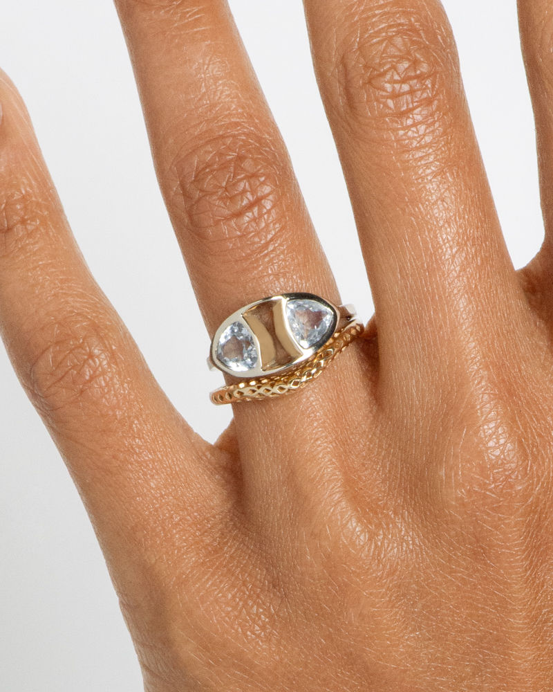 Trillion Dyad Ellipse White Sapphire Ring with Filigree Band_WEB2