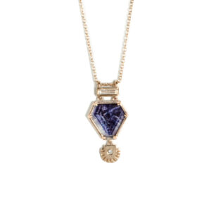 One of a Kind Sapphire Slice and Diamond Fairmined Gold Pendant