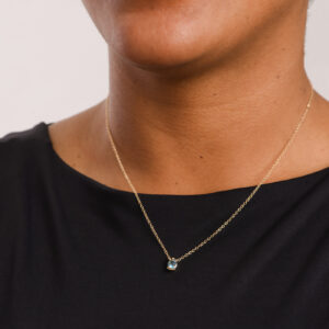 Hieros Decagon Sapphire and Diamond Pendant in Yellow Gold on Figure
